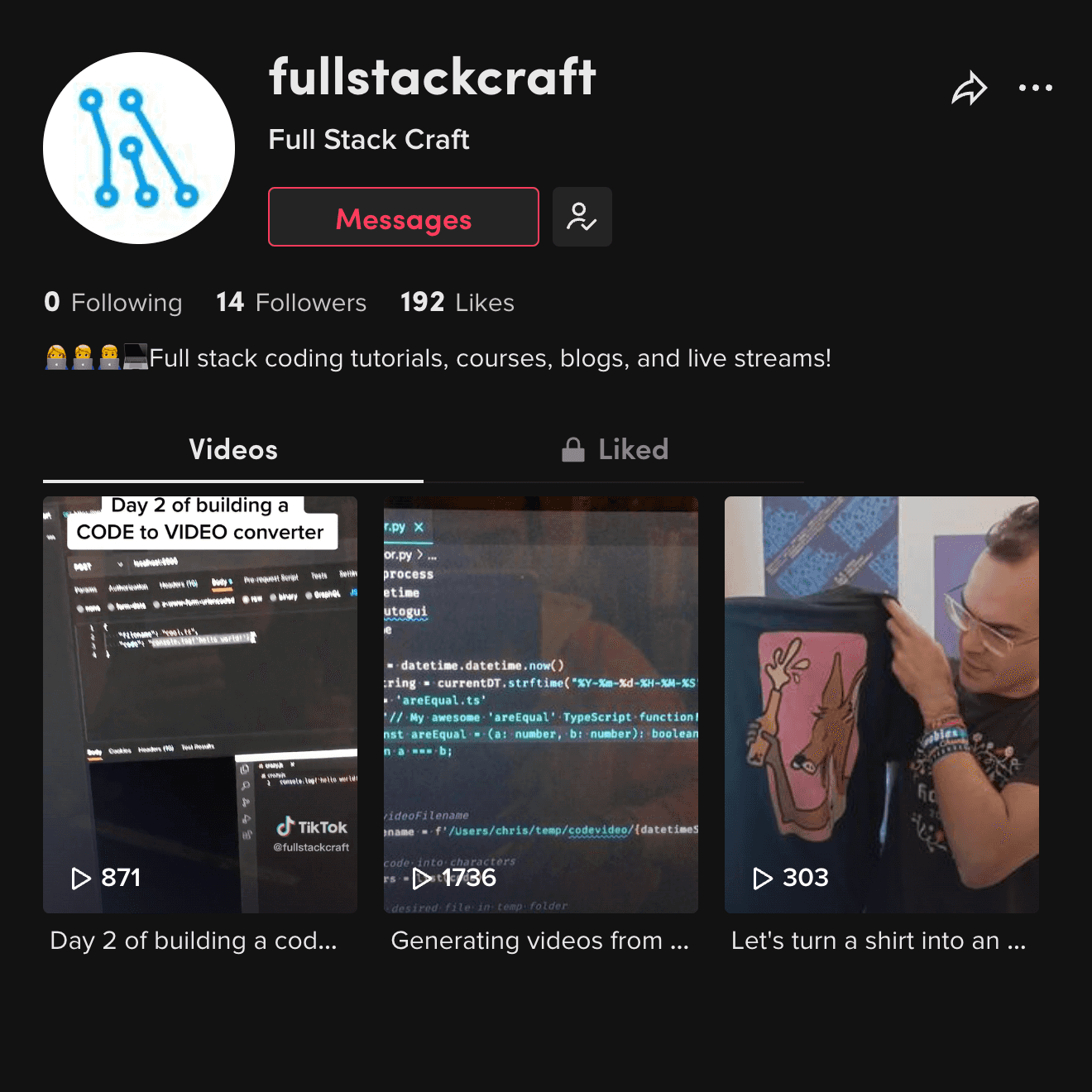 Full Stack Craft's TikTok account.