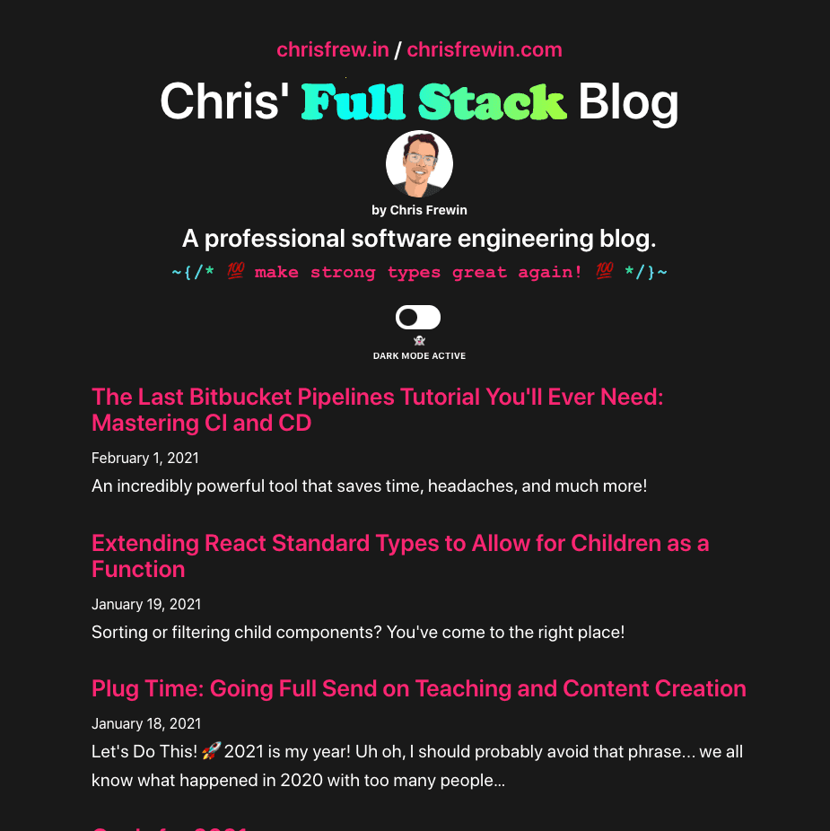 Chris' Full Stack Blog.