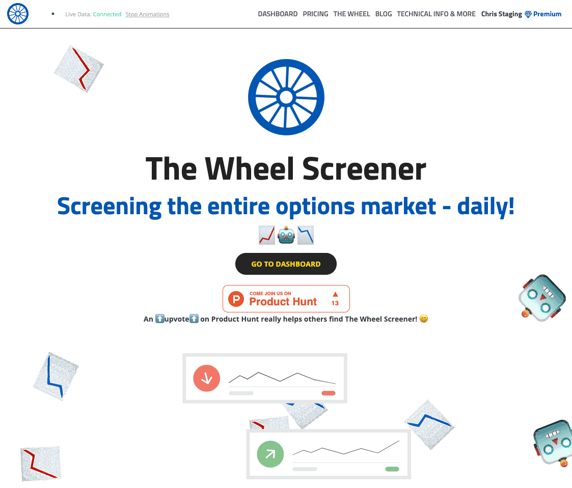 The Wheel Screener screens the entire options market - daily! A market-wide options screener and options calculator fintech service.